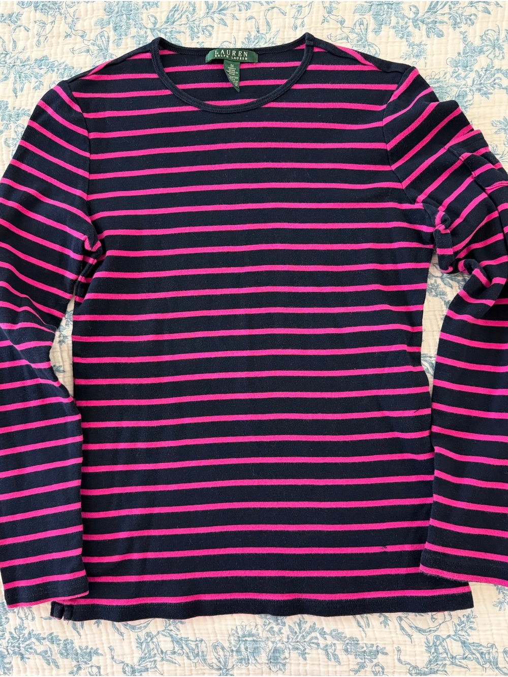 Ralph Lauren Navy and Hot Pink Striped Long Sleeve Tee